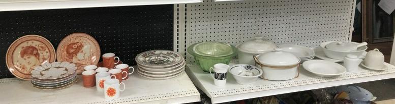 Misc. estate lot of dishes, partial serving pcs., etc. & depression bowl, Victorian plates with (1 of 10)