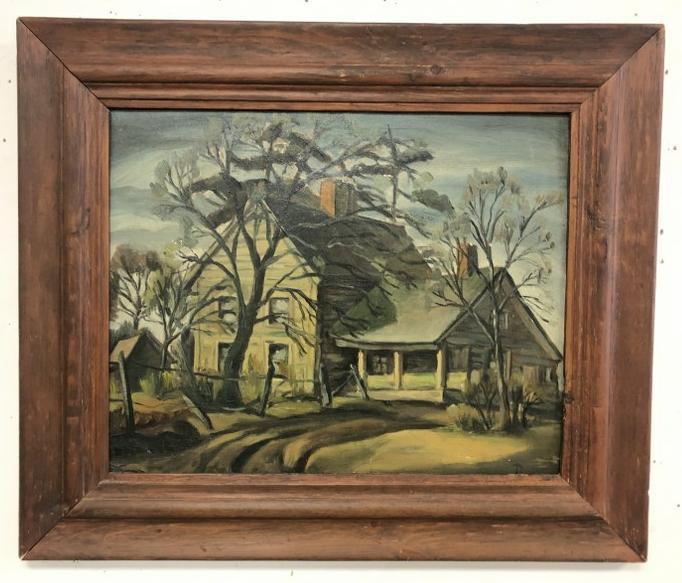 Circa 1920's o/b impressionist landscape with old house, unsigned, painting measures 16" x 19.5". (1 of 3)