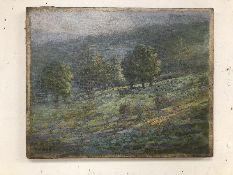 Impressionist o/c signed Winchell, circa 1930's or so, canvas measures 16" x 20'.  In need of a (1 of 2)