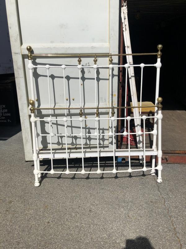 Nice old brass & iron bed, painted white, from Woodstock, NY estate, measures 35" across, very nice (1 of 2)