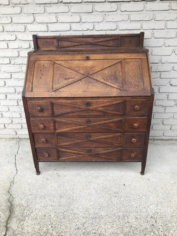 Circa 1910 Mission style drop front desk, full interior, structurally sound, ,easures 46" high x 39" (1 of 3)