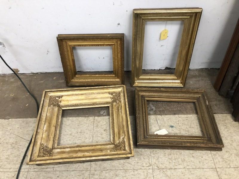 (4) small 19th c gold frames, nice little lot.  Largest frame measures 17.5" x 19.5".  From Hudson, (1 of 5)