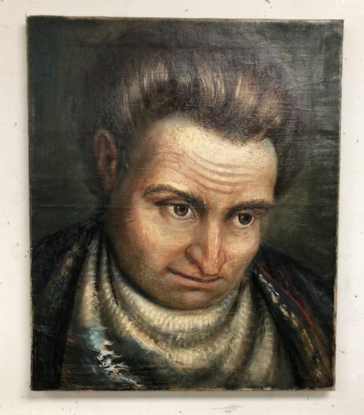 Circa 1930's or so o/c gentleman's portrait, with full head of hair brushed back, signed illegibly: Circa 1930's or so o/c gentleman's portrait, with full head of hair brushed back, signed illegibly lower right corner. Painting measures 24" x 20", nice estate condition. From Hudson, N.Y. estate of n