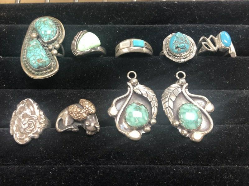 Sterling silver jewelry & some with turquois rings & 2 pendants or earringsâ€¦(2) rings without (1 of 4)