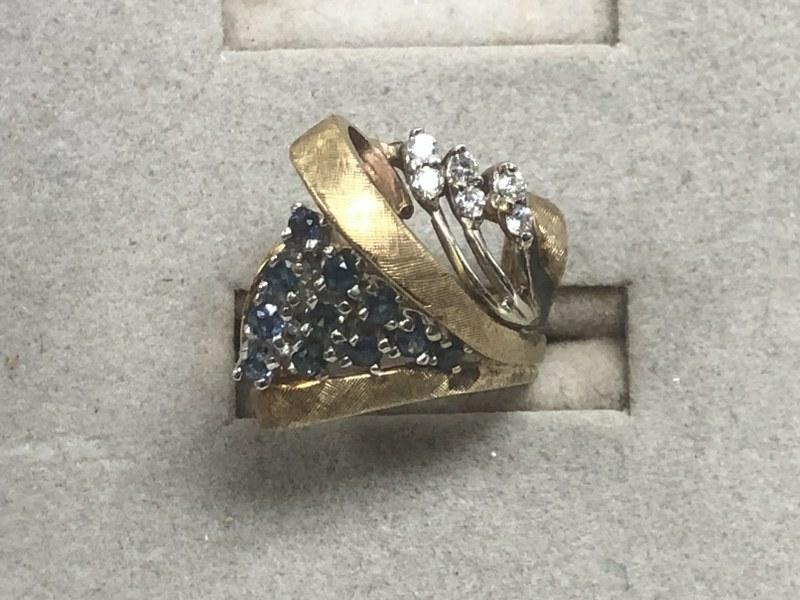 14K gold sapphire & diamond cocktail style ring, weighs 6.4 penny weights, from fine local estate (1 of 4)