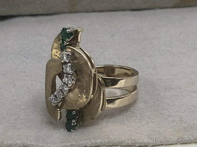14K gold emerald & diamond cocktail ring, weighs 6.1 penny weights, from fine local estate (1 of 3)