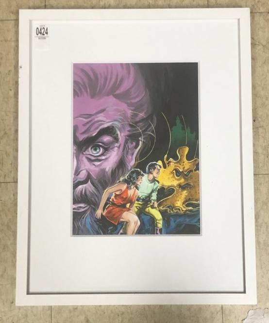 Original illustration, unsigned, Sci Fi themed, painting measures 13" x 9.5", framed and matted, (1 of 2)