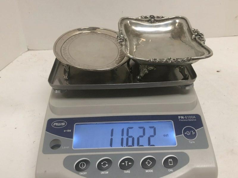 (2) silver small footed trays ( one sterling & one 800 ) both weigh 11.62 troy ounces. In nice (1 of 5)