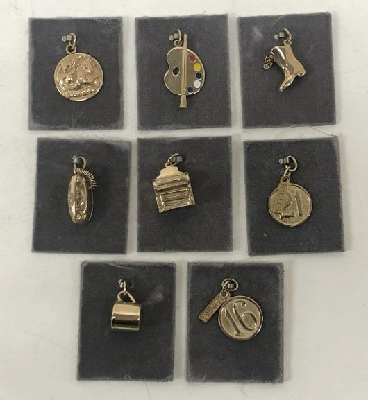(8) 14k never used vintage charms still on cards from store, found in fine estate we are selling, (1 of 6)