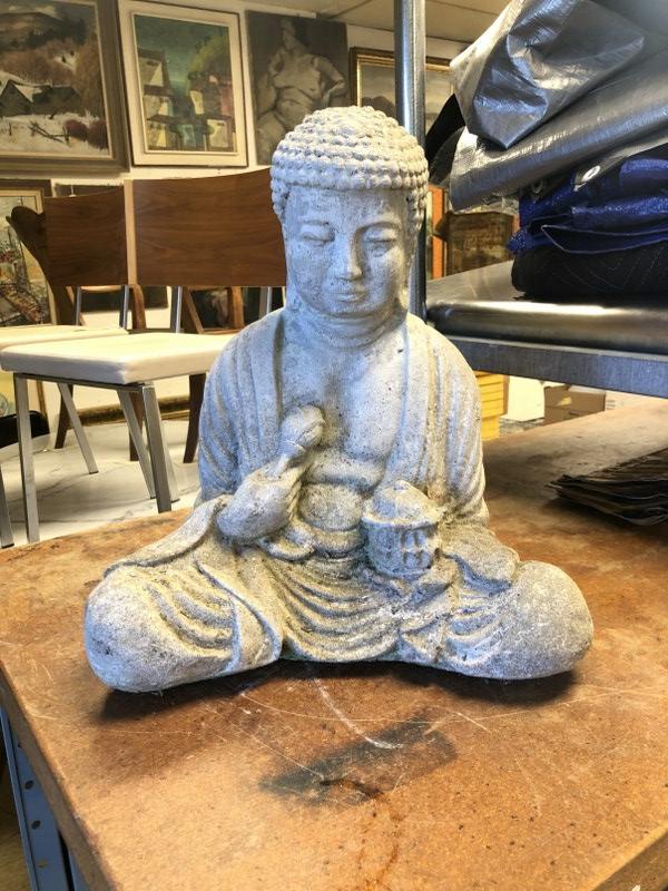 Older cast concrete BUDDAH statue, from local estate, very nice condition. Measures 18" high x 16" (1 of 3)