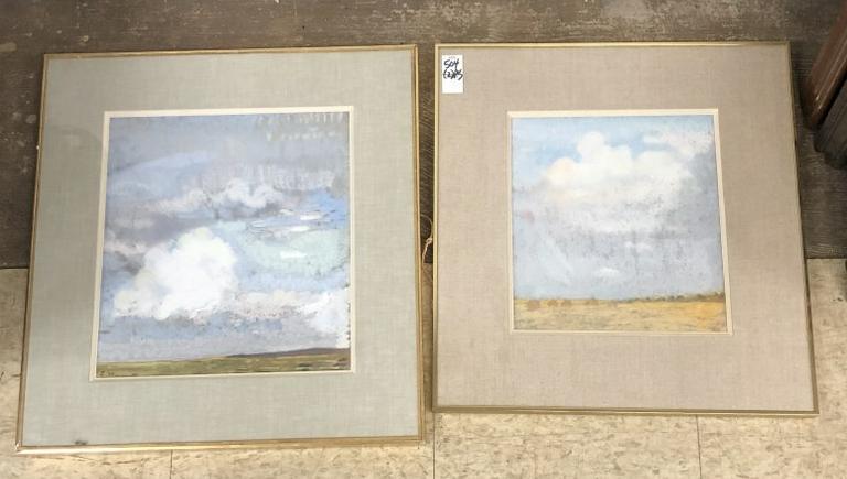(2) framed pastels of clouds, signed ZW (one dated 1953) in nice gold metal frames, with nice (1 of 3)
