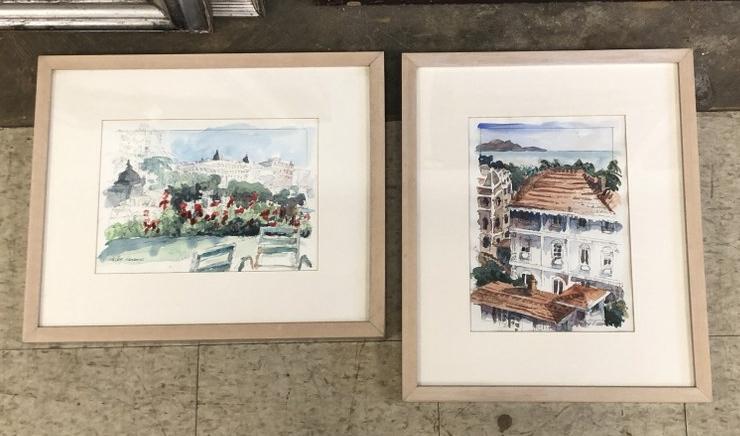(2) Shelley Lazarus w/color landscape city scapes, nicely framed and matted, well known watercolor (1 of 4)