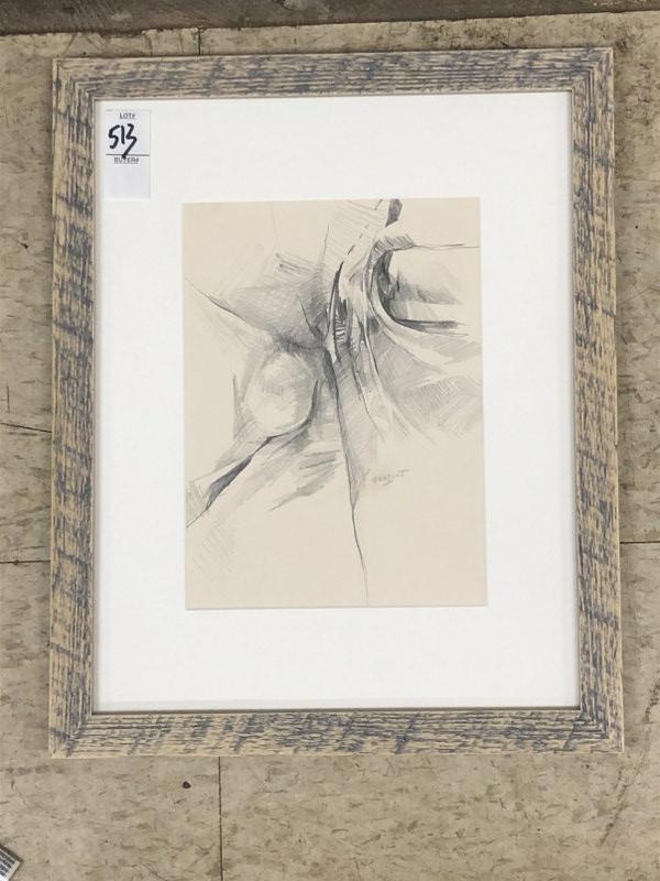 Leonard Goldblatt pencil drawing titled Etude Trois, nicely framed and matted, drawing measures (1 of 2)