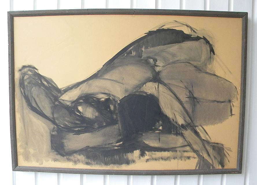 SARAI SHERMAN ABSTRACT W/C TITLED THE LOVERS GALLE: SARAI SHERMAN ABSTRACT W/C TITLED THE LOVERS GALLERY LABEL ON BACK. UNSIGNED, MEASURES 25" X 38". IT IS ON BOARD. FROM NEW HOPE, PA. COLLECTION.
