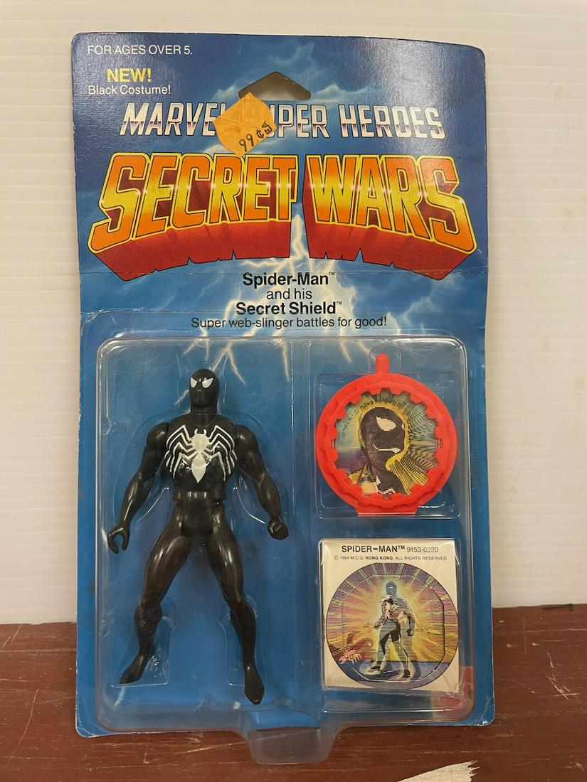 Mattel Marvel Secret Wars Spider-Man black costume figure MOC. This is a rare carded figure of (1 of 5)