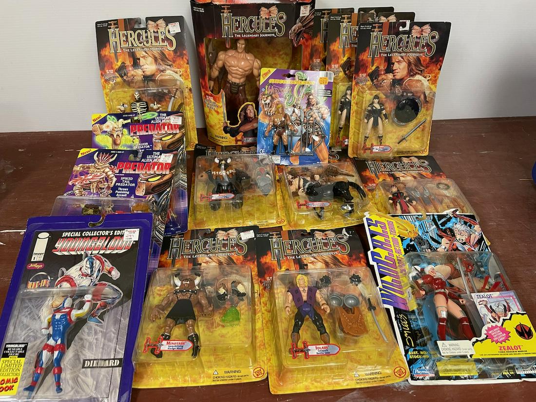 Lot of 15 action figures w/packaging Hercules Predator. Most are unopened, except the 10â€: Lot of 15 action figures w/packaging Hercules Predator. Most are unopened, except the 10” Hercules, which has been opened and the â€œtwist tie” removed, so it rattles in the box. The l