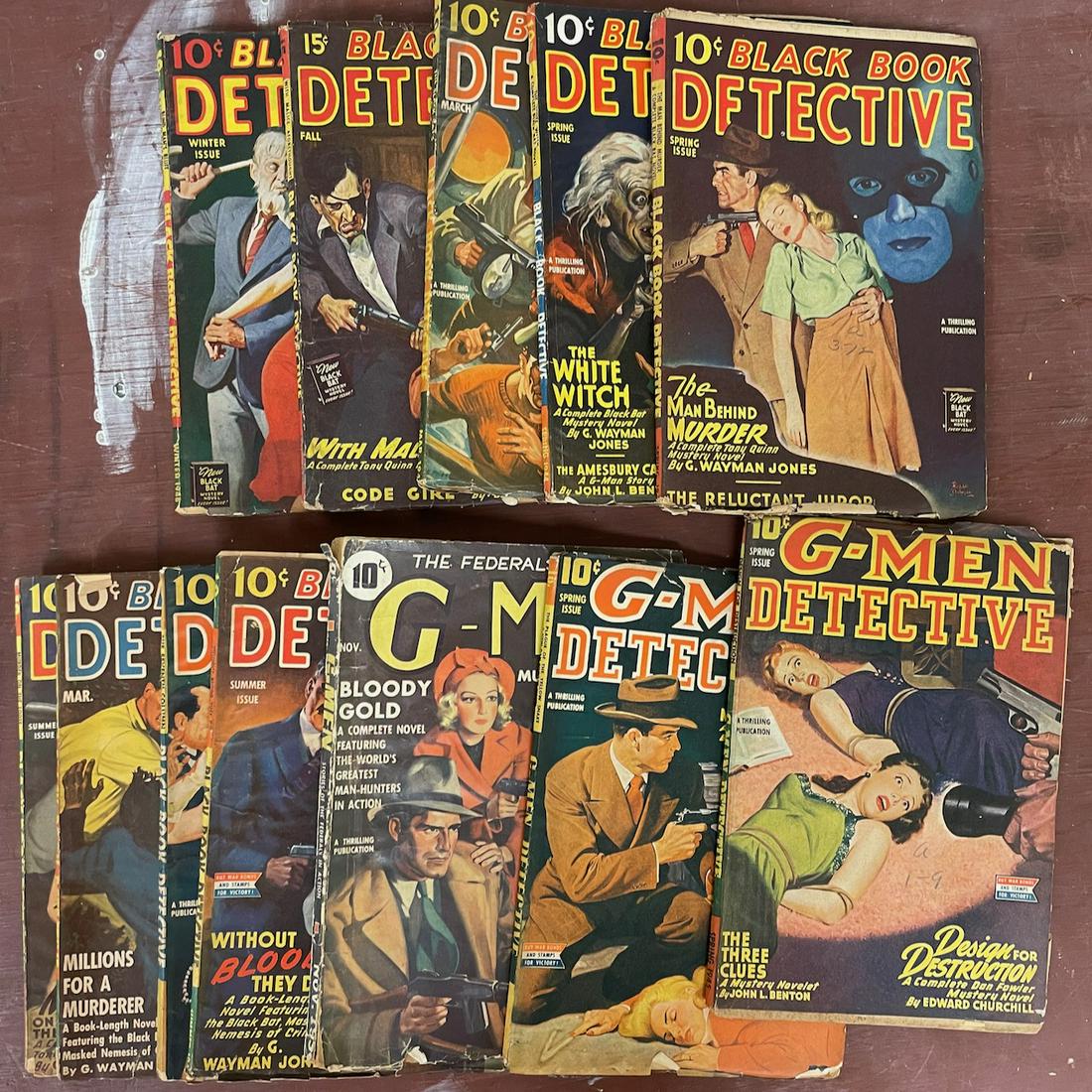 12 pulp detective magazines Black Book Detective. Lot includes ten issues of Black Book Detective (1 of 4)
