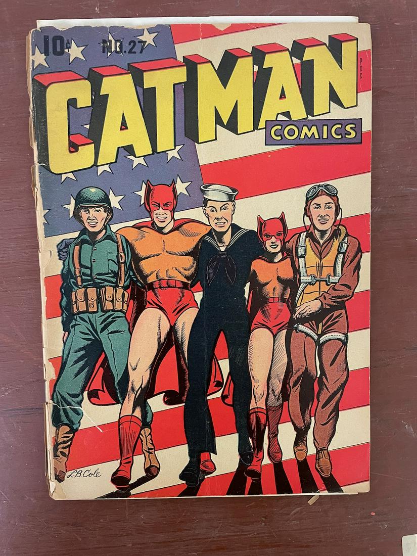 Catman number 27, Continental Comics 1945 Infantino. Cover is in two pieces (ripped down the center (1 of 7)