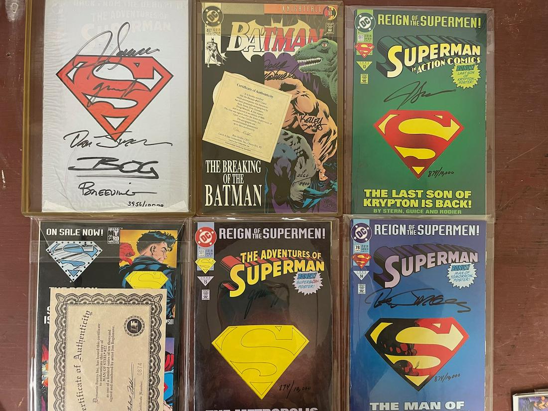 Six signed DC comics Batman Superman. Each issue is signed and numbered and comes with a certificate (1 of 1)