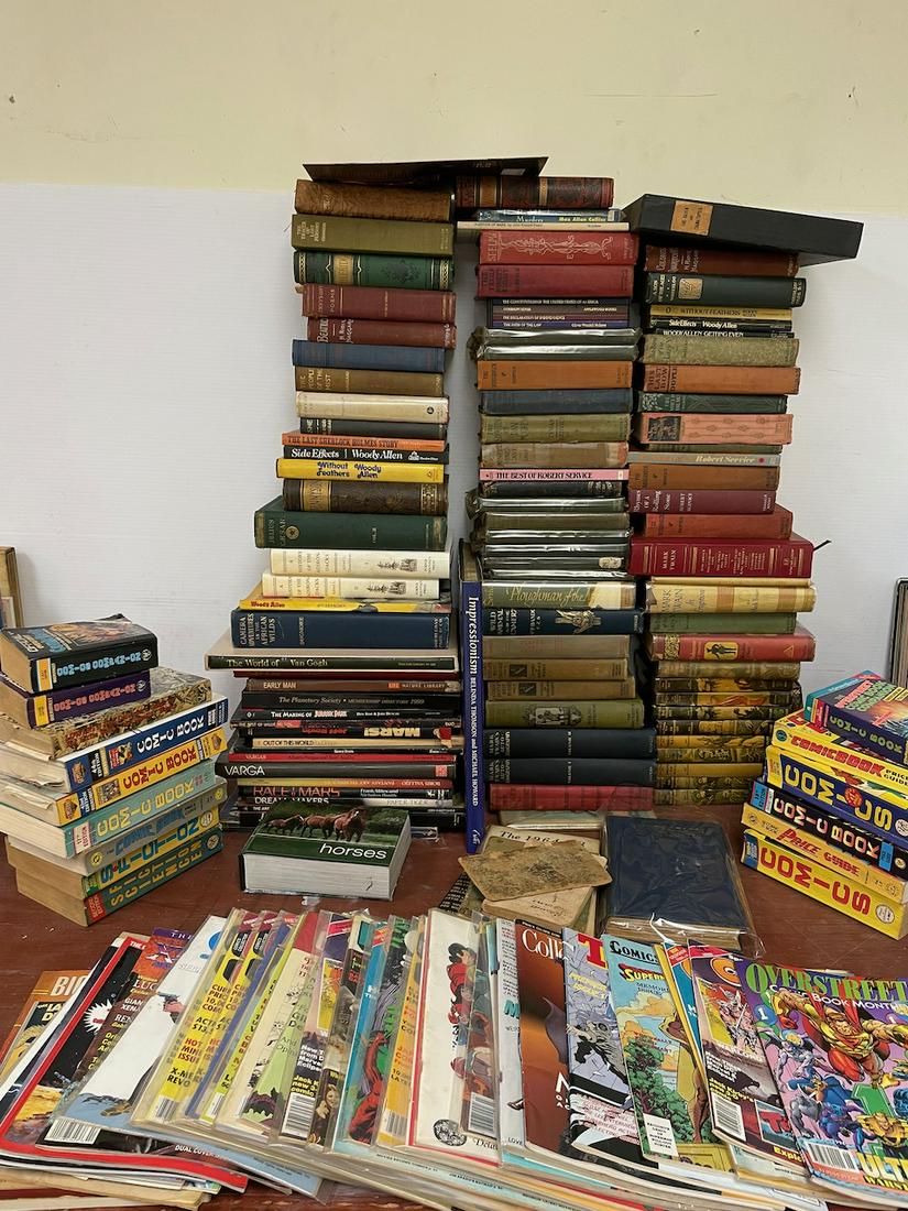100+ books & 30+ magazine lot some antiquarian. This lot is a grab-bag of books and magazines. A (1 of 15)