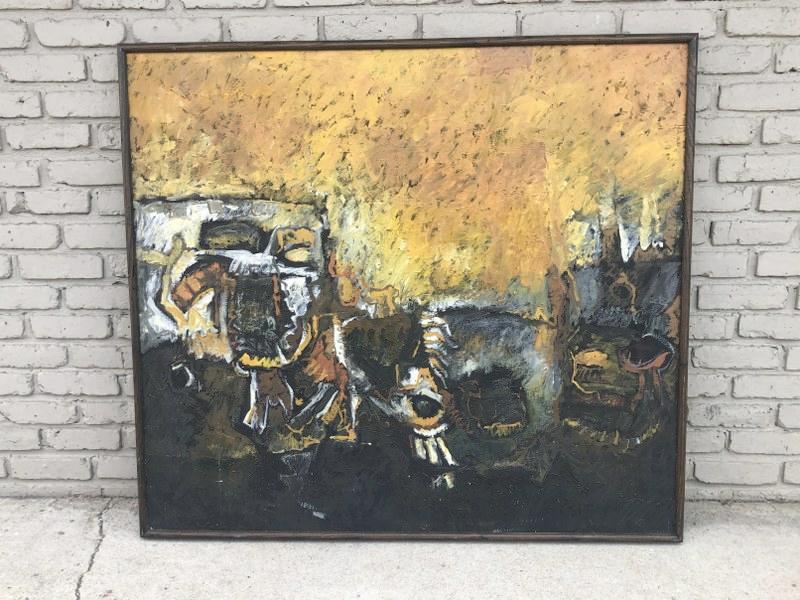 Large abstract o/c  with partial label on back, and ( Tweeddle ) written on canvas, as pictured. In (1 of 3)