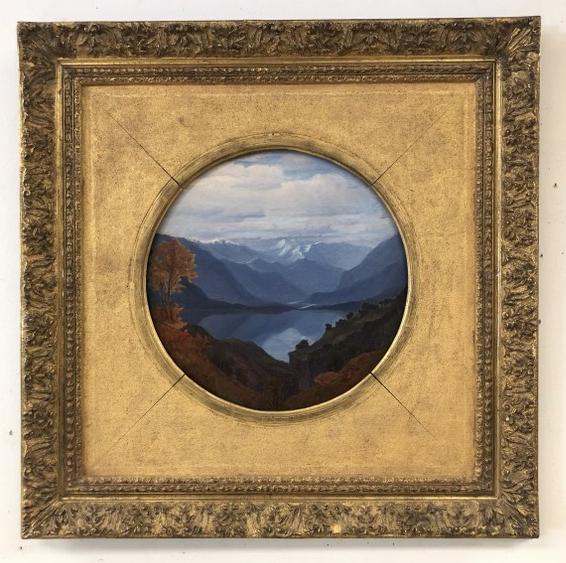 o/b landscape with river & mountains in background, unsigned, appears to have been cleaned at some (1 of 6)