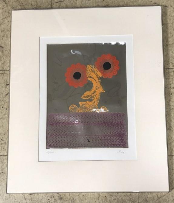 Signed illegibly print or silkscreen on foil like paper of flowers, in quality KULICKE plexiglass (1 of 8)