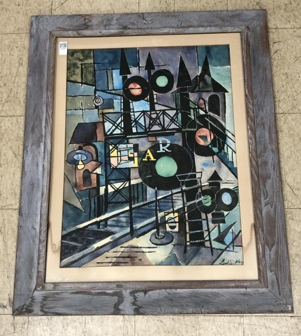 Mid Century impressionist cityscape w/color signed ( Leslie Kaye ?) lower right, in painted wormy (1 of 4)