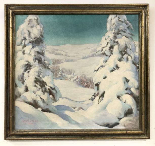 Alex Luders (20th c ) o/c winter landscape,dated 1934, in wonderful period frame, nice estate (1 of 4)