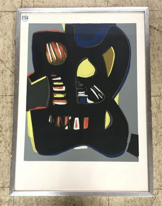 Mid Century abstract silkscreen, signed illegibly ( Ben Shahn ?) Number 326 of 400, in silver wood (1 of 4)