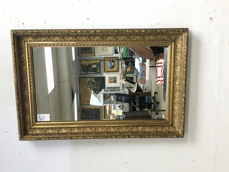 Decorative circa 1900 mirror ( gilt painted over ), frame measures 17" x 26". (1 of 3)