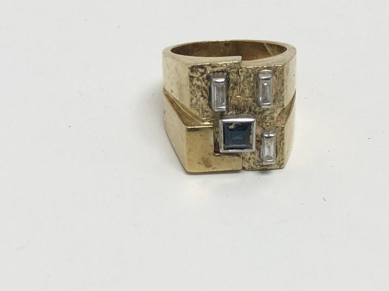 18K Men's diamond & sapphire ring, weighs 14.4 dwt. From fine local estate. (1 of 5)