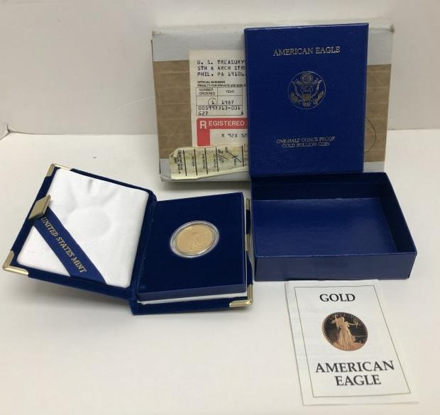 1987 American Eagle 1/2 Oz Gold Proof Coin in Mint Box, from local estate collection. (1 of 3)