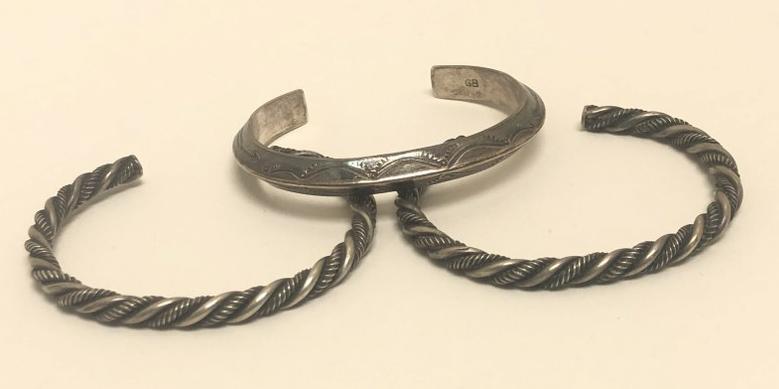 (3) sterling Navajo bracelets, from local estate collection, one marked Sterling Navajo, other pair (1 of 3)