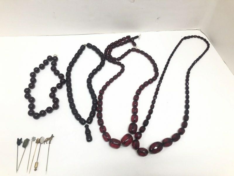 Estate lot  (4) vintage cherry or red amber necklaces possibly, as pictured, along with (6) (1 of 7)