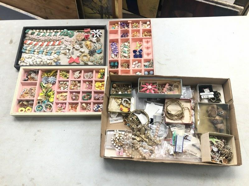 Estate lot vintage jewelry, mostly circa 1960's, bracelets, earrings, some matching sets, odds and (1 of 8)