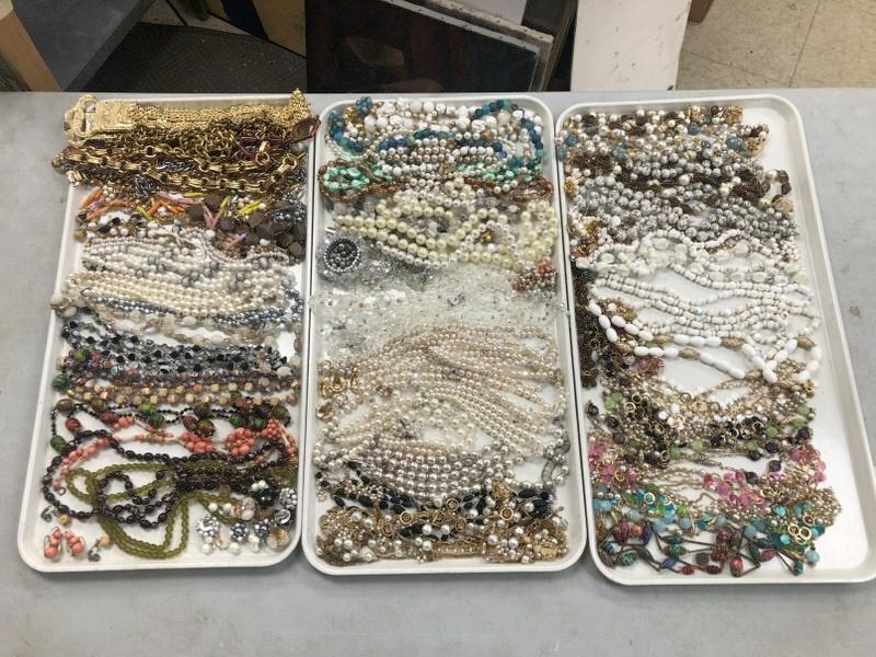 (3) tray lots vintage costume jewelry from fine local estate, mostly necklaces, a few with matching (1 of 9)