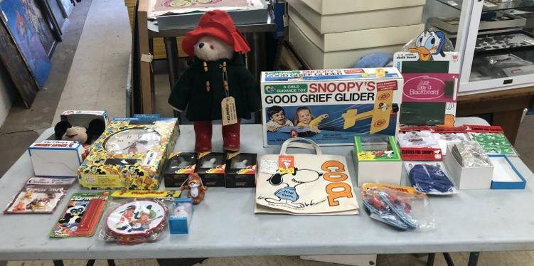 Estate lot of 1970's & 80's toys, all new in boxes, from local estate, Mickey Mouse, Snoopy, etc. (1 of 12)