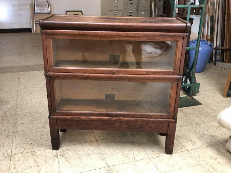 Globe Wernicke oak double stack barrister bookcase, structurally sound, has old wear stains on top, (1 of 4)
