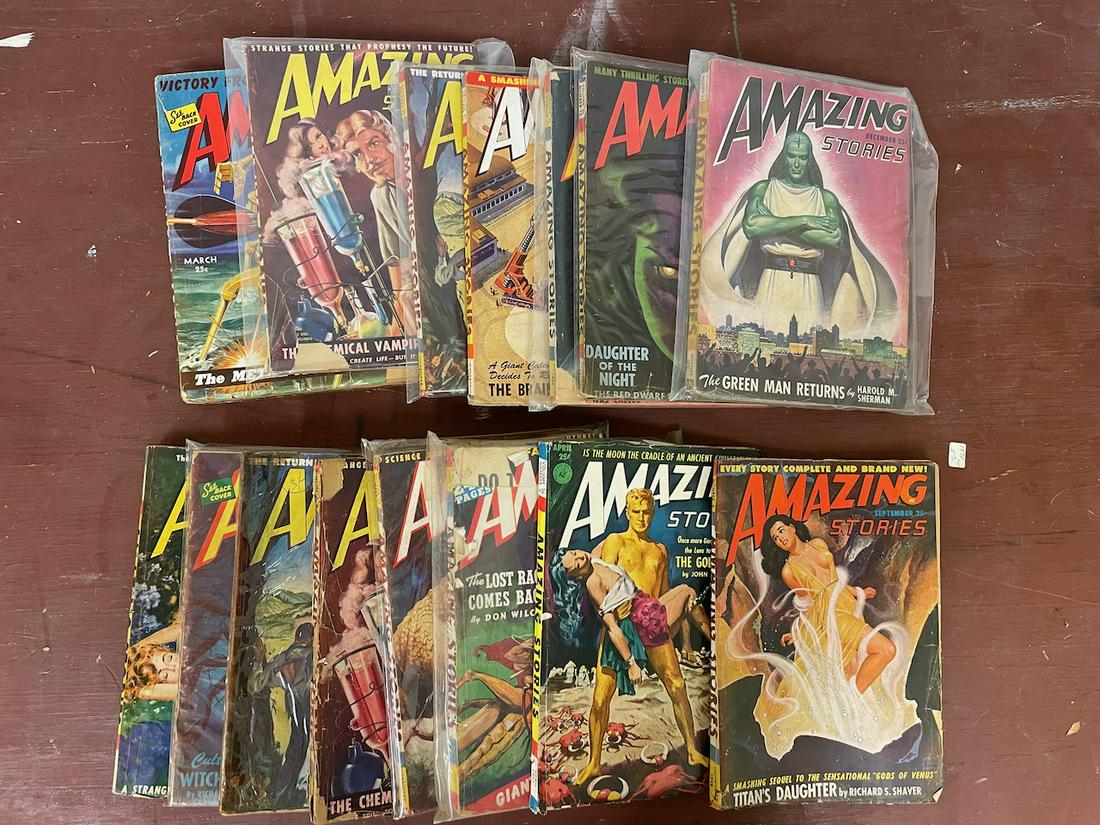 15 1940s-50s issues of Amazing Stories pulp. This lot includes 13 issues from the 1940s, one issue (1 of 9)