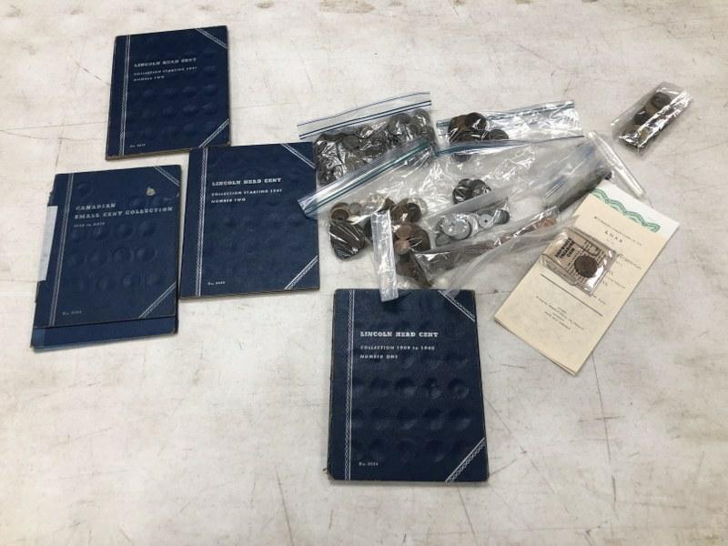 Estate penny collection & some misc. foreign coins, (4) albums as pictured, and loose baggies with (1 of 6)