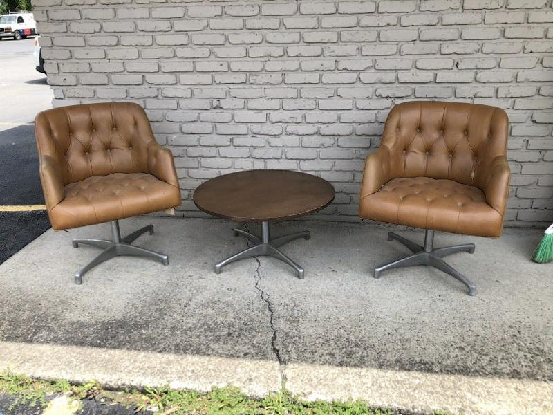 Pair mid century chairs & table, tears in vinyl, good project for someone. (1 of 1)