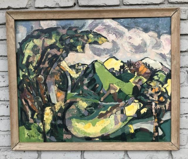Mid Century impressionist o/b landscape signed Gitta, from Hudson Valley estate, signed lower left, (1 of 3)