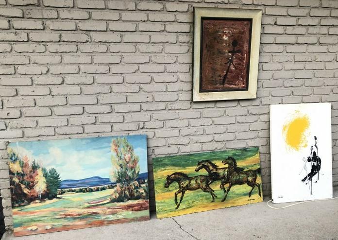 Estate lot of (4) paintings incl. Mid Century era, includes - o/b horses running signed Landsman (1 of 8)