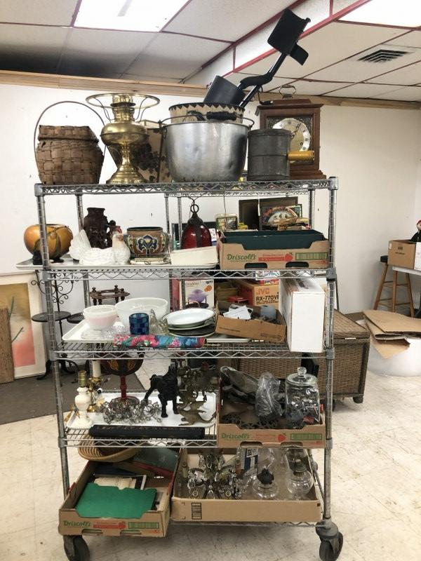 Large misc. estate cart lot including (2) metal detectors (one in box), lots of old keys,  lot of (1 of 16)