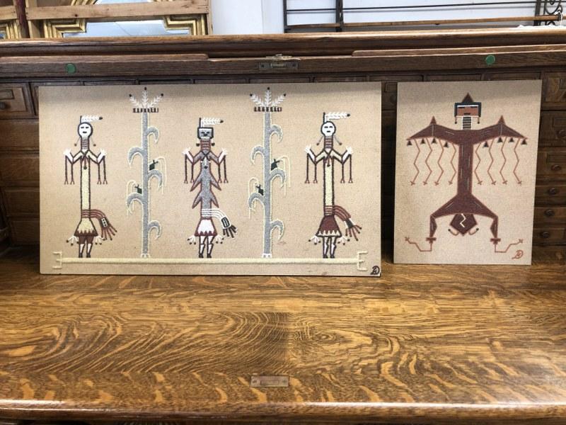 (2) Luther A Douglas American Indian sand paintings, initialed in lower right corners, from local (1 of 3)