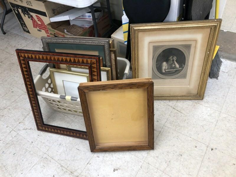 Lot of decorative frames, some older prints & oak table top showcase, good lot for a dealerâ€¦. (1 of 8)