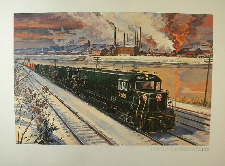 VINTAGE POSTER-GENERAL ELECTRIC FREIGHT TRAIN LITH: VINTAGE POSTER- GENERAL ELECTRIC PENNSYLVANIA FREIGHT TRAIN POSTER, CIRCA 1960, MEASURES 23" X 30", LINEN BACKED