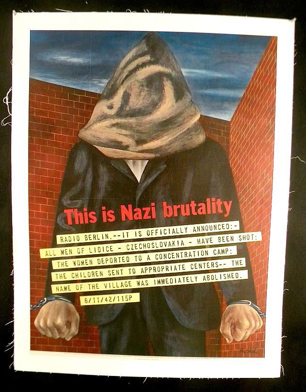 VINTAGE POSTER-BEN SHAHN WWII THIS IS NAZI BRUTALI: VINTAGE POSTER-BEN SHAHN 1942 THIS IS NAZI BRUTALITY, MEASURES 28" X 35", LINEN BACKED