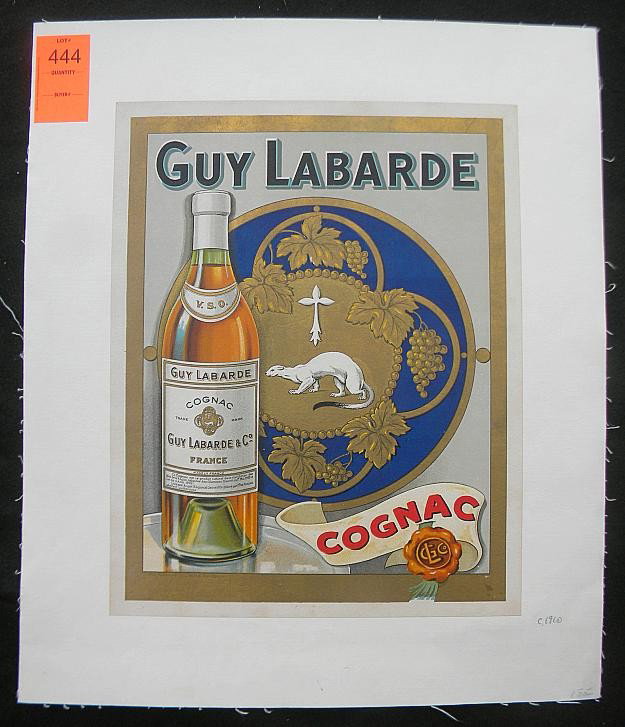 VINTAGE POSTER-GUY LABARDE COGNAC POSTER, CIRCA 19: VINTAGE POSTER-GUY LABARDE COGNAC POSTER, CIRCA 1910, MEASURES 13 1/2" X10 3/4", LINEN BACKED